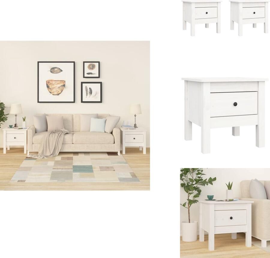 VidaXL Bijzettafel Bijzettafels Eindtafel Salontafel Bijzettafels 2 st 40x40x39 cm massief grenenhout wit