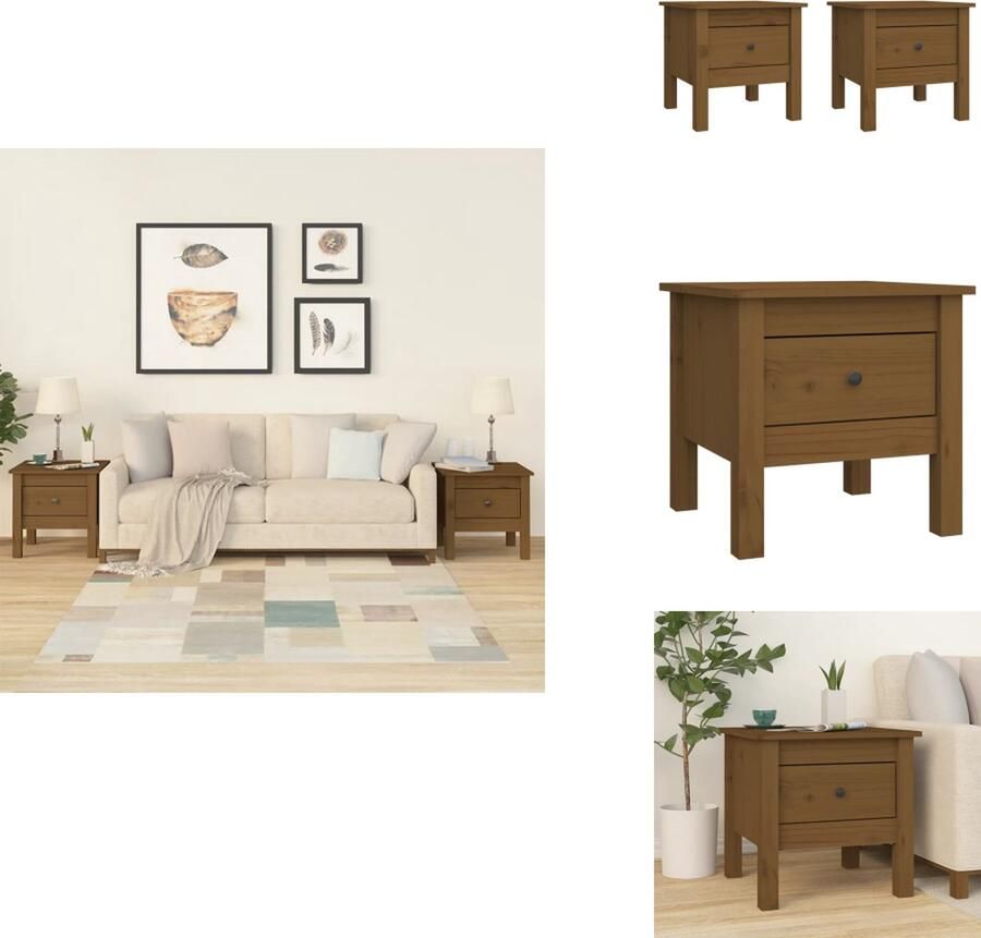 VidaXL Bijzettafel Bijzettafels Eindtafel Salontafel Bijzettafels 2 st 40x40x39 cm massief grenenhout honingbruin