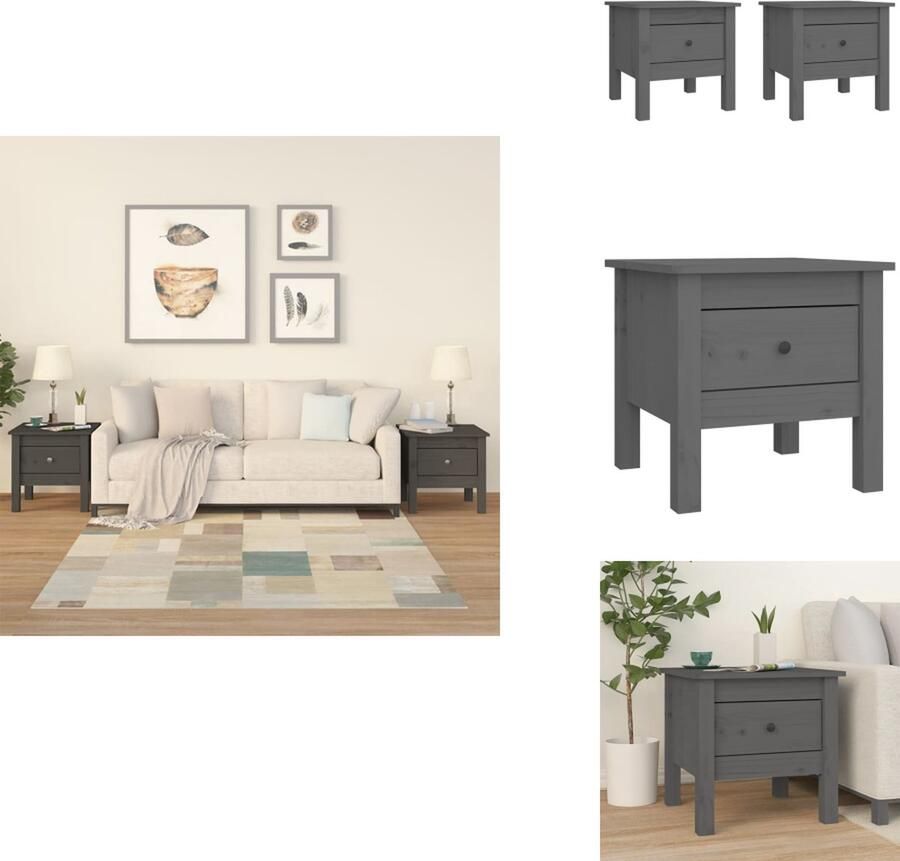 VidaXL Bijzettafel Bijzettafels Eindtafel Salontafel Bijzettafels 2 st 40x40x39 cm massief grenenhout grijs