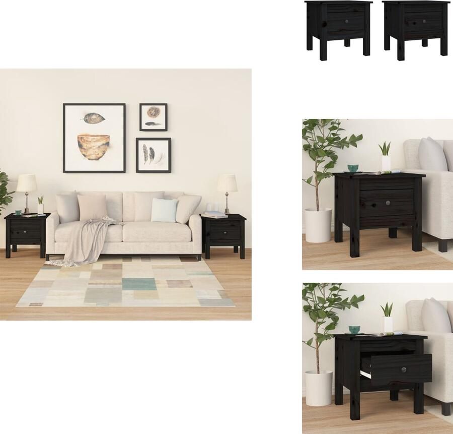 VidaXL Bijzettafel Bijzettafels Eindtafel Salontafel Bijzettafels 2 st 40x40x39 cm massief grenenhout zwart