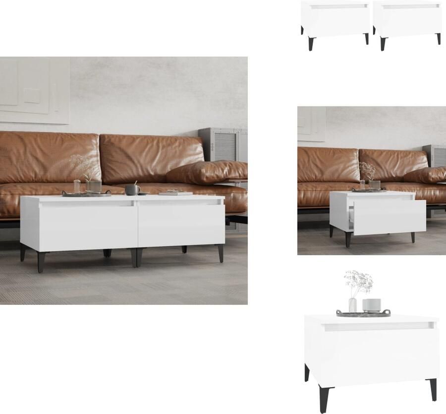 VidaXL Bijzettafel Bijzettafels Eindtafel Salontafel Bijzettafels 2 st 50x46x35 cm bewerkt hout hoogglans wit - Foto 2