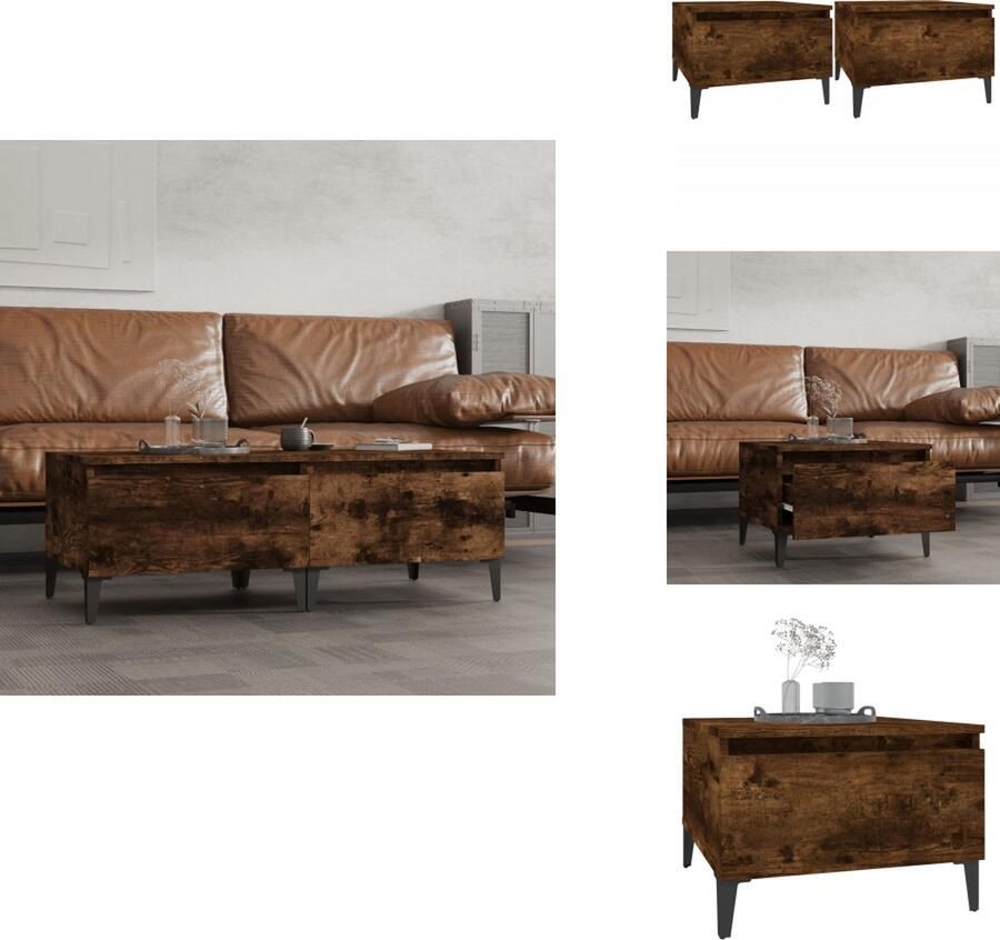 VidaXL Bijzettafel Bijzettafels Eindtafel Salontafel Bijzettafels 2 st 50x46x35 cm bewerkt hout gerookt eikenkleurig
