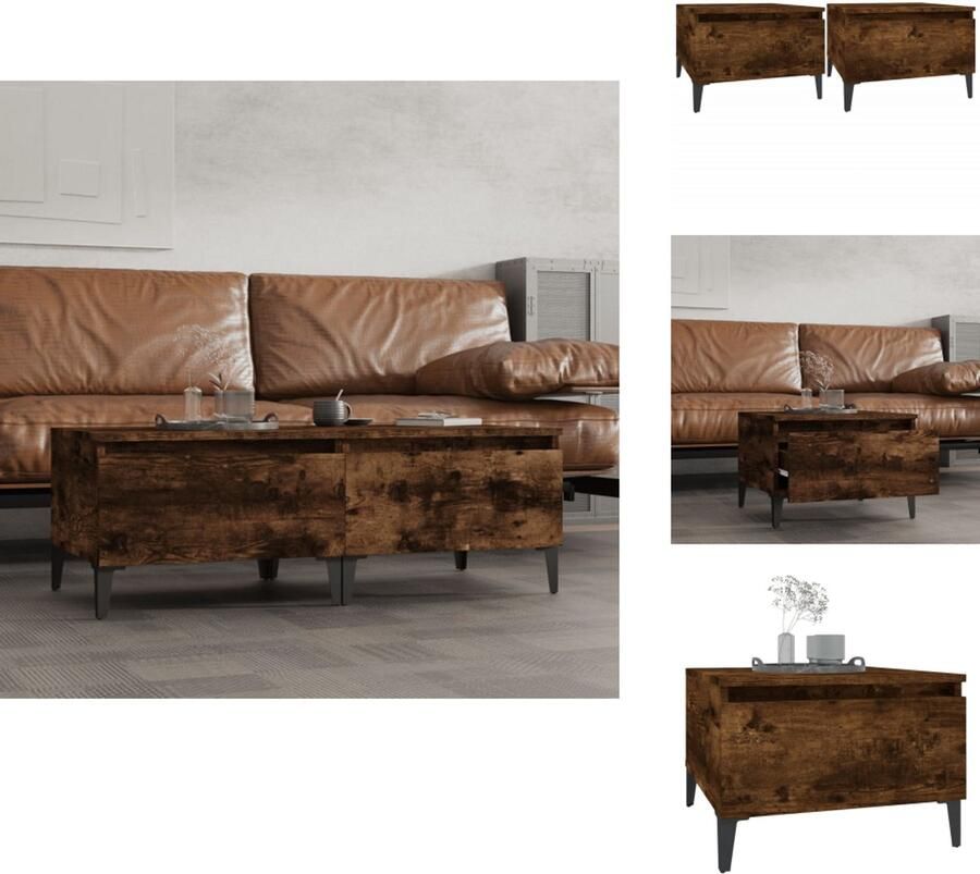 VidaXL Bijzettafel Bijzettafels Eindtafel Salontafel Bijzettafels 2 st 50x46x35 cm bewerkt hout gerookt eikenkleurig - Foto 2