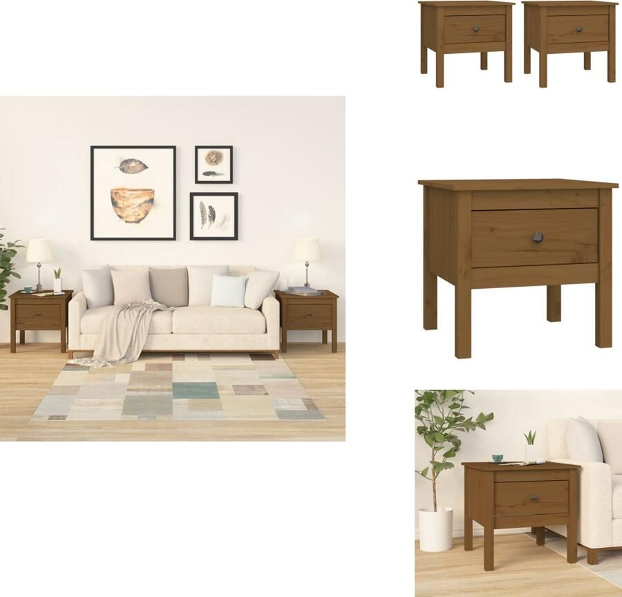 VidaXL Bijzettafel Bijzettafels Eindtafel Salontafel Bijzettafels 2 st 50x50x49 cm massief grenenhout honingbruin