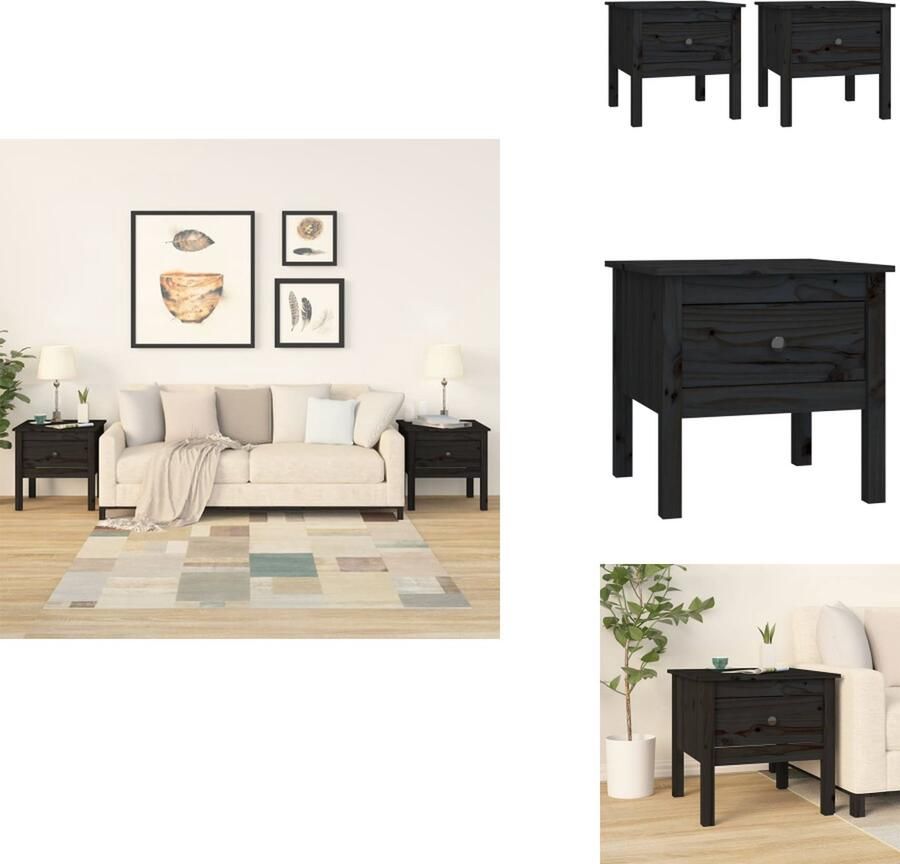 VidaXL Bijzettafel Bijzettafels Eindtafel Salontafel Bijzettafels 2 st 50x50x49 cm massief grenenhout zwart