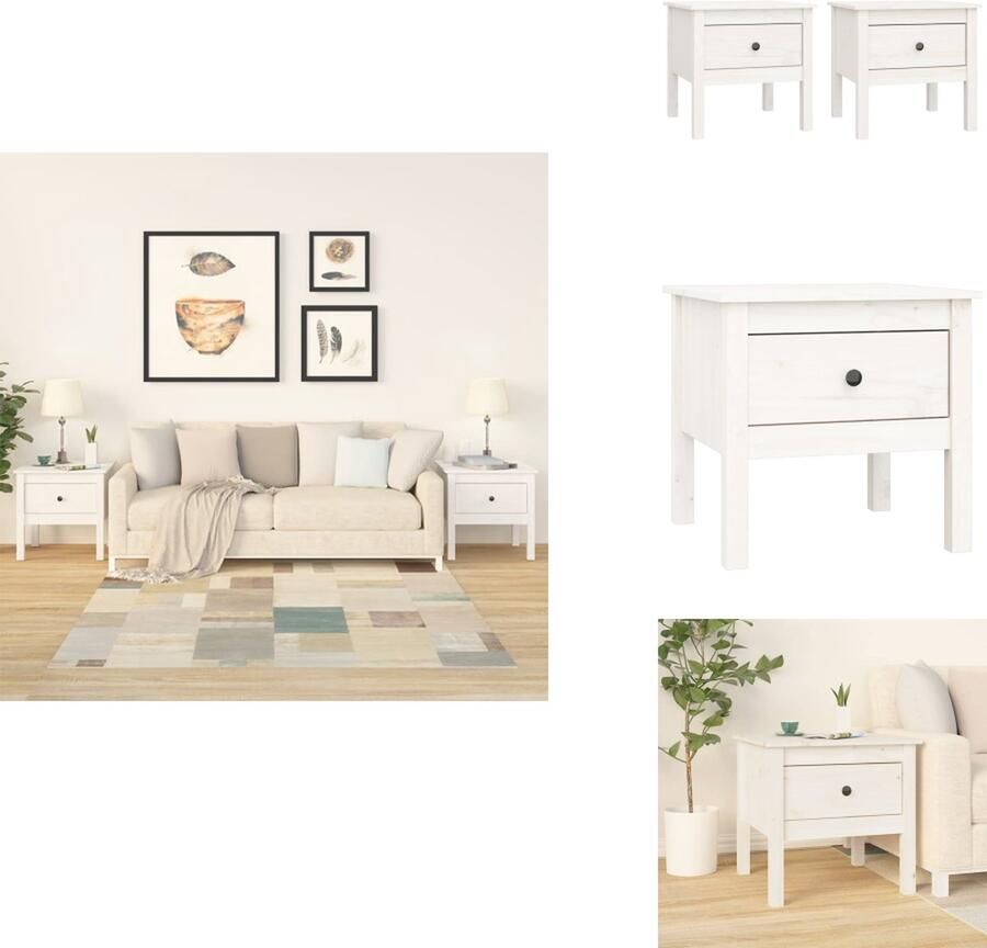 VidaXL Bijzettafel Bijzettafels Eindtafel Salontafel Bijzettafels 2 st 50x50x49 cm massief grenenhout wit