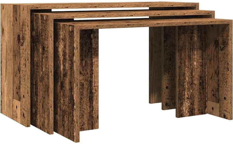 VidaXL Bijzettafel Bijzettafels In Elkaar Passende Tafel In Elkaar Passende Tafels 3-delige Tafeltjesset bewerkt hout oud houtkleurig