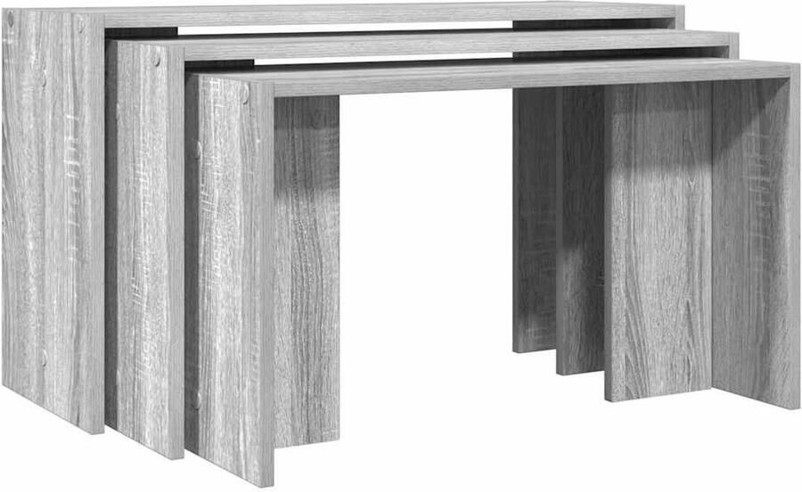 The Living Store 3-delige Tafeltjesset bewerkt hout grijs sonoma eikenkleurig Tafel Sets Salontafels Bijzet Tafels Houten Meubelen Grijze Meubelen