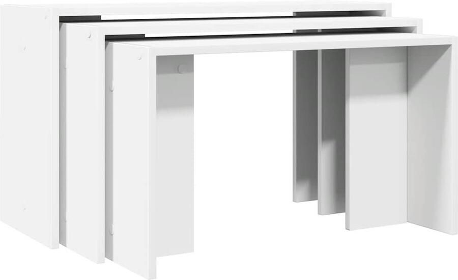 VidaXL Bijzettafel Bijzettafels In Elkaar Passende Tafel In Elkaar Passende Tafels 3-delige Tafeltjesset bewerkt hout wit