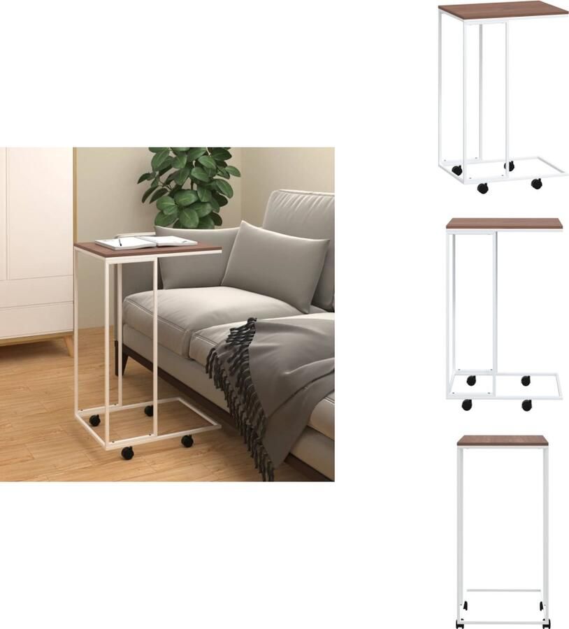 VidaXL Bijzettafel Bijzettafels Salontafel Bijzettafeltje Bijzettafel met wieltjes 40x30x63 5 bewerkt hout wit en bruin