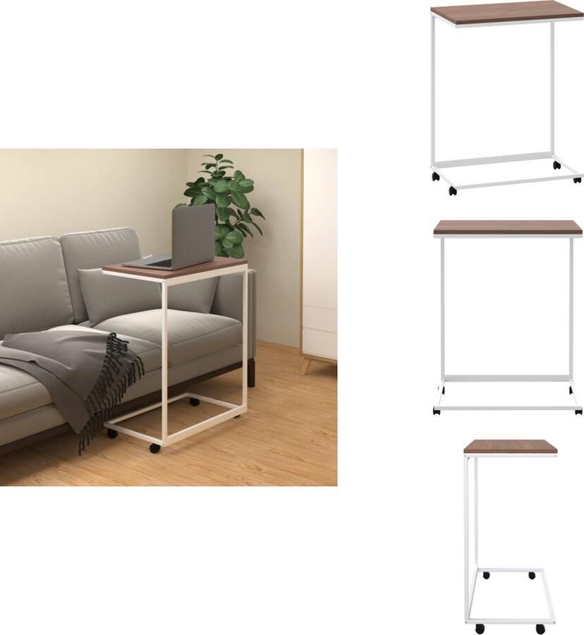 VidaXL Bijzettafel Bijzettafels Salontafel Bijzettafeltje Bijzettafel met wieltjes 55x35x70 cm bewerkt hout wit