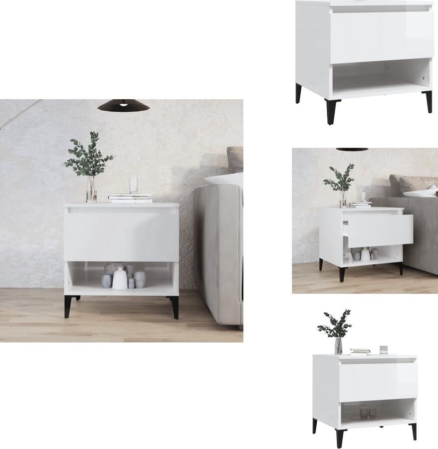 VidaXL Bijzettafel Bijzettafels Salontafel Salontafels Bijzettafel 50x46x50 cm bewerkt hout hoogglans wit