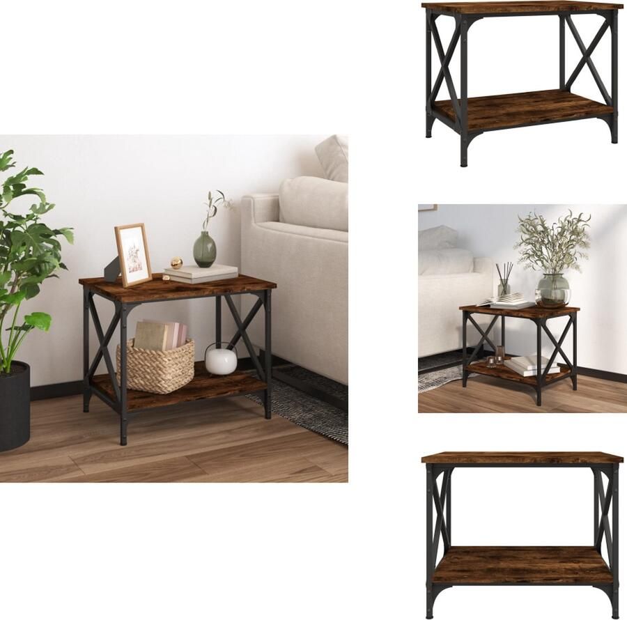 VidaXL Bijzettafel Bijzettafels Salontafel Salontafels Bijzettafel 55x38x45 cm bewerkt hout gerookt eikenkleurig - Foto 2