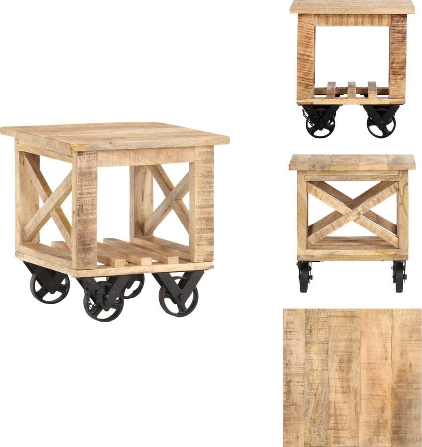 VidaXL Bijzettafel Bijzettafels Salontafel Salontafels Bijzettafel op wieltjes 40x40x42 cm ruw mangohout