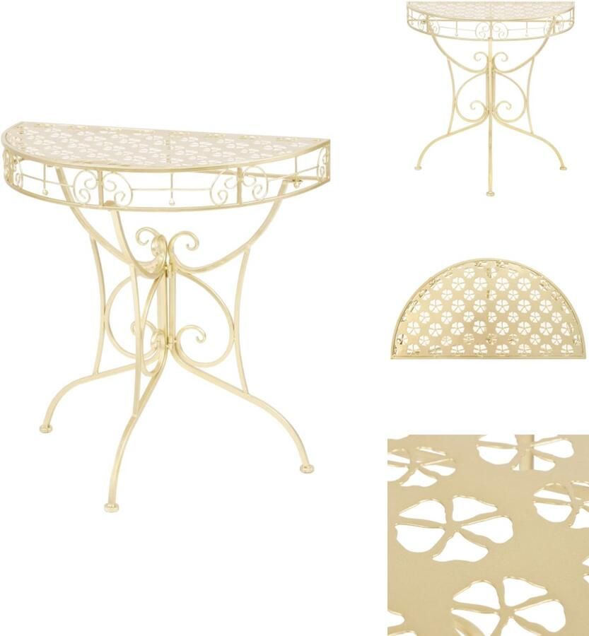 VidaXL Bijzettafel Bijzettafels Salontafel Salontafels Bijzettafel vintage stijl half rond 72x36x74 cm metaal goud