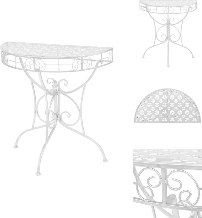 VidaXL Bijzettafel Bijzettafels Salontafel Salontafels Bijzettafel vintage stijl half rond 72x36x74 cm metaal zilver
