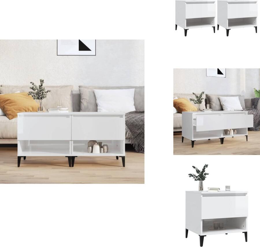 VidaXL Bijzettafel Bijzettafels Salontafel Salontafels Bijzettafels 2 st 50x46x50 cm bewerkt hout hoogglans wit