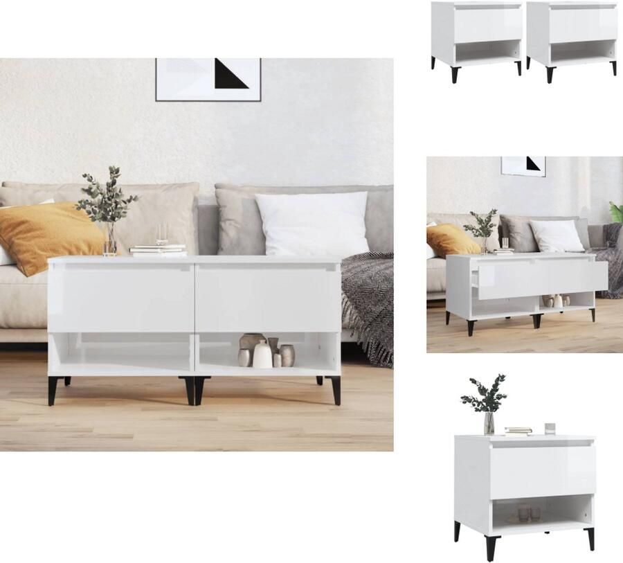 VidaXL Bijzettafel Bijzettafels Salontafel Salontafels Bijzettafels 2 st 50x46x50 cm bewerkt hout hoogglans wit - Foto 2
