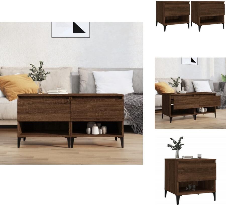 VidaXL -Bijzettafels-2-st-50x46x50-cm-bewerkt-hout-bruineikenkleurig - Foto 2