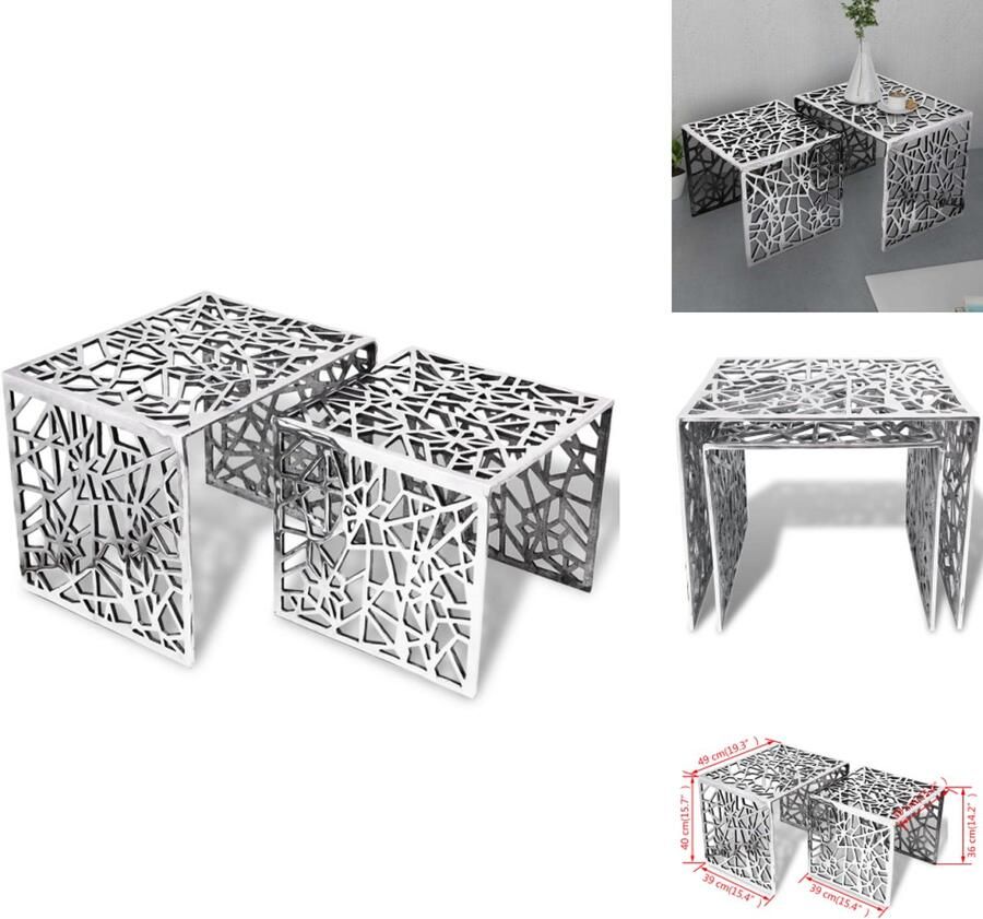 VidaXL Bijzettafel Bijzettafels Salontafel Salontafels Bijzettafels 2 stuks vierkant aluminium zilver