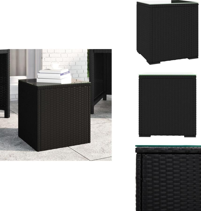 VidaXL Bijzettafel Bijzettafels Salontafel Tafel -Bijzettafel-40x37x40-5-cm-poly-rattan-en-gehard-glas-zwart