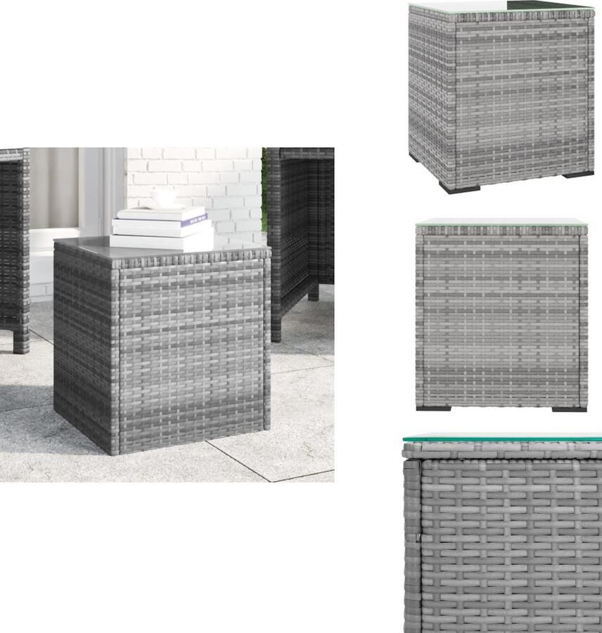 VidaXL Bijzettafel Bijzettafels Salontafel Tafel -Bijzettafel-40x37x40-5-cm-poly-rattan-en-gehard-glas-grijs