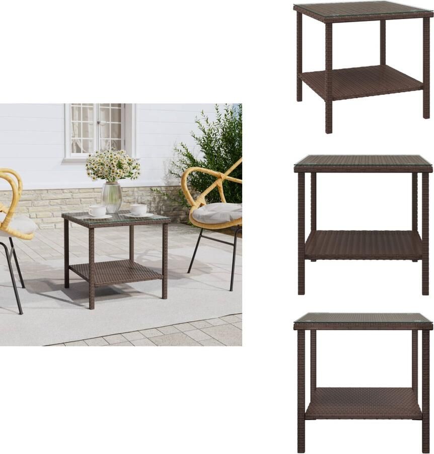 VidaXL Bijzettafel Bijzettafels Salontafel Tafel -Bijzettafel-45x45x45-cm-poly-rattan-en-gehard-glas-bruin