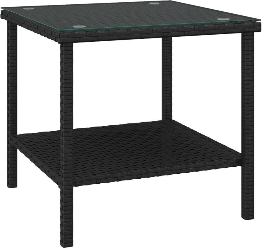 VidaXL Bijzettafel 45x45x45 cm poly rattan en gehard glas zwart Bijzettafel Salontafel Tuinset Buitentafel Zwarte Tafel Ratan Tafel Kunststof Tafel Design Tafel Bijzettafel Bijzettafels Salontafel Tafel