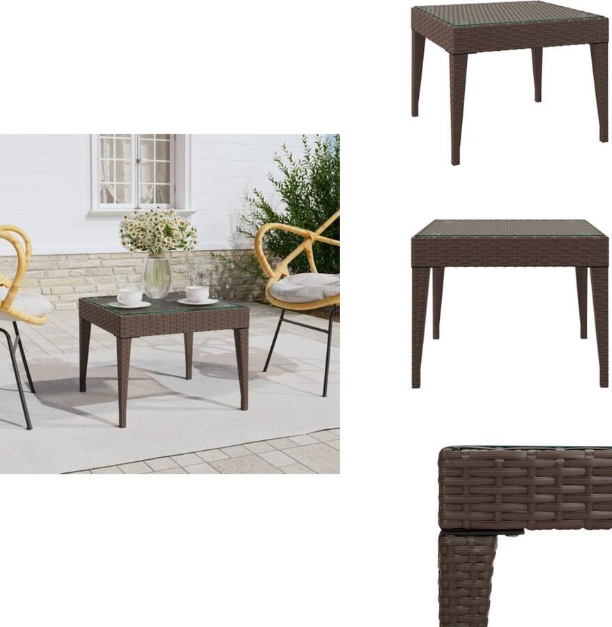 VidaXL Bijzettafel Bijzettafels Salontafel Tafel -Bijzettafel-50x50x38-cm-poly-rattan-en-gehard-glas-bruin