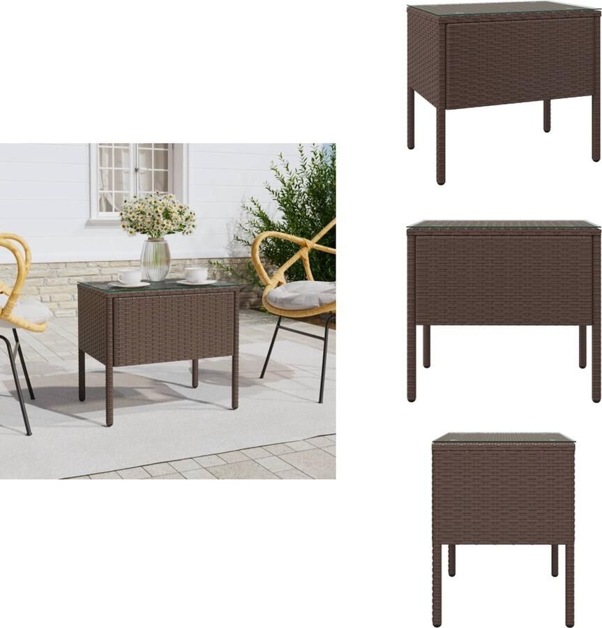 VidaXL Bijzettafel Bijzettafels Salontafel Tafel -Bijzettafel-53x37x48-cm-poly-rattan-en-gehard-glas-bruin