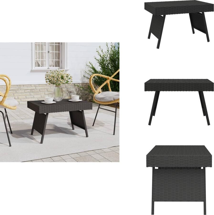 VidaXL Bijzettafel Bijzettafels Salontafel Tafel -Bijzettafel-inklapbaar-60x40x38-cm-poly-rattan-zwart - Foto 2