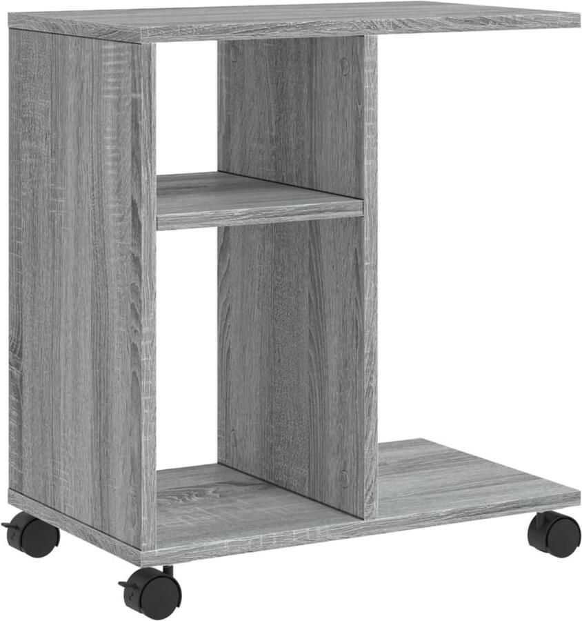 VidaXL Bijzettafel met wieltjes 50x30x55 cm hout grijs sonoma eiken Bijzettafel Bijzettafels Salontafel Tafel
