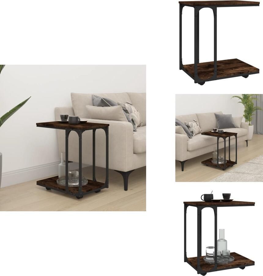 VidaXL Bijzettafel Bijzettafels Salontafel Tafel Bijzettafel met wieltjes 50x35x55-5 cm hout gerookt eikenkleur