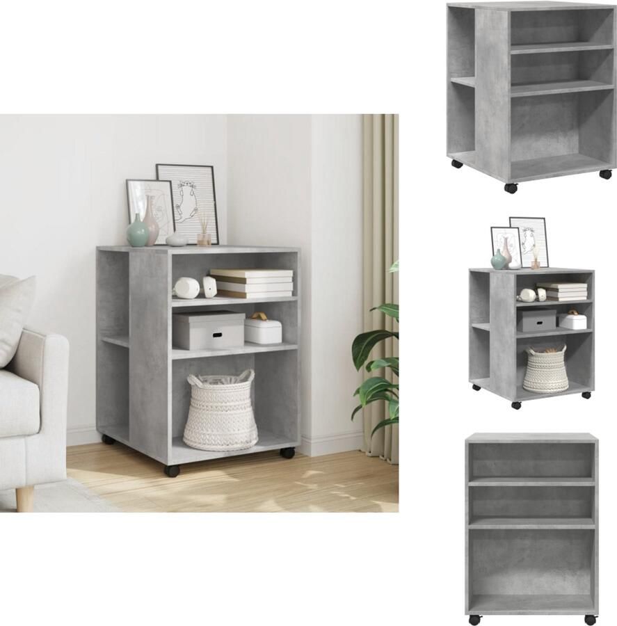 VidaXL Bijzettafel Bijzettafels Salontafel Tafel Bijzettafel met wieltjes 55x60x78 cm bewerkt hout betongrijs