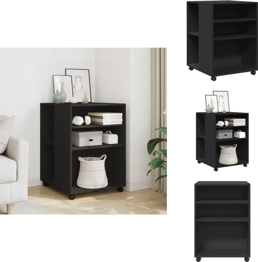 VidaXL Bijzettafel Bijzettafels Salontafel Tafel Bijzettafel met wieltjes 55x60x78 cm bewerkt hout zwart