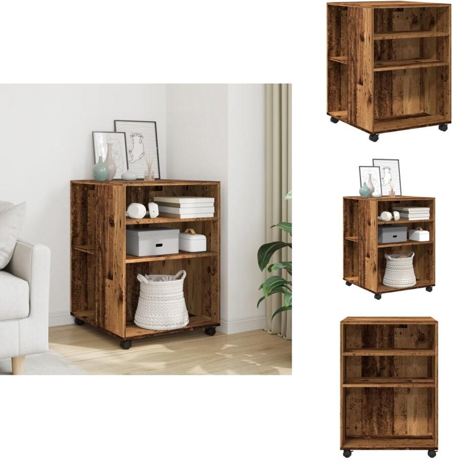 VidaXL Bijzettafel Bijzettafels Salontafel Tafel Bijzettafel met wieltjes 55x60x78 cm bewerkt hout oud houtkleur