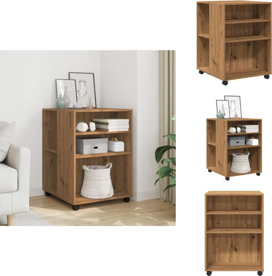 VidaXL Bijzettafel Bijzettafels Salontafel Tafel Bijzettafel met wieltjes 55x60x78 cm hout artisanaal eikenkleur