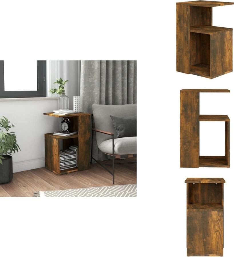 VidaXL Bijzettafel Bijzettafels Salontafel Woonkamertafel Bijzettafel 36x30x56 cm bewerkt hout gerookt eikenkleurig - Foto 2