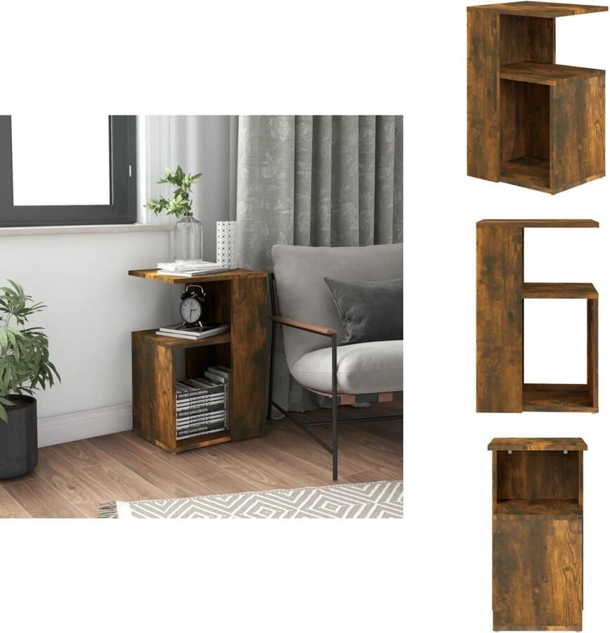 VidaXL Bijzettafel Bijzettafels Salontafel Woonkamertafel Bijzettafel 36x30x56 cm bewerkt hout gerookt eikenkleurig