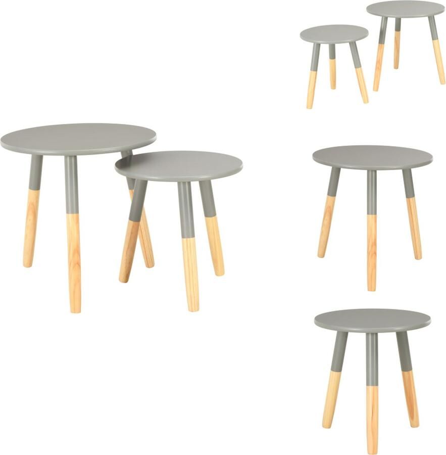 VidaXL Bijzettafels Scandinavische stijl Massief grenenhout 48x47.5 cm 38x40 cm Grijs Set van 2 Tafel