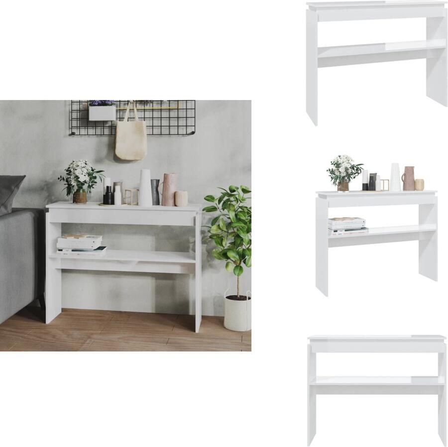 VidaXL Bijzettafel Bijzettafels Tafel Tafels Wandtafel 102x30x80 cm bewerkt hout hoogglans wit - Foto 2