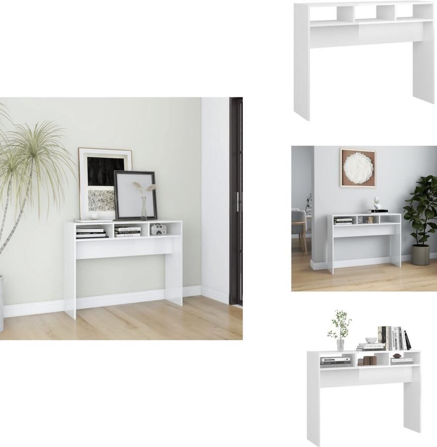 VidaXL Bijzettafel Bijzettafels Tafel Tafels Wandtafel 105x30x80 cm bewerkt hout hoogglans wit - Foto 2