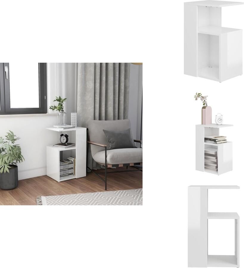 VidaXL Bijzettafel Bijzettafels Tafeltje Tafeltjes Bijzettafel 36x30x56 cm bewerkt hout hoogglans wit - Foto 2