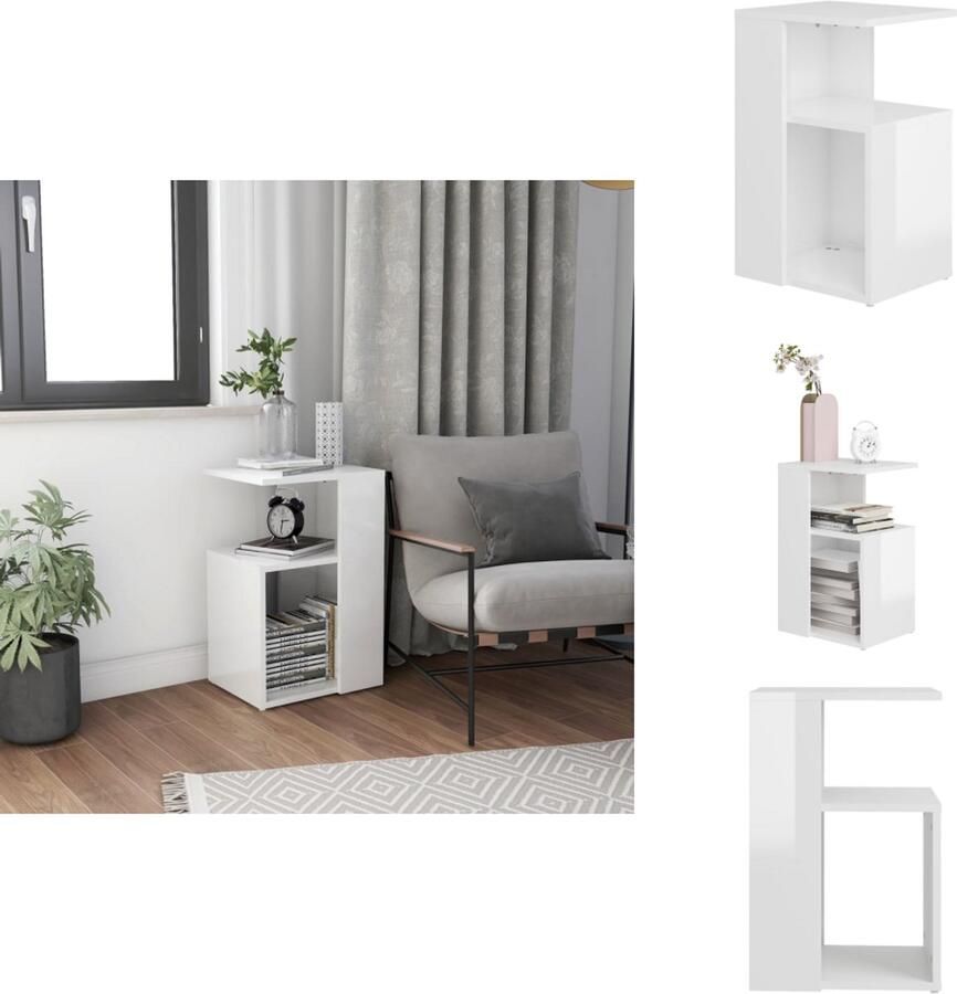 VidaXL Bijzettafel Bijzettafels Tafeltje Tafeltjes Bijzettafel 36x30x56 cm bewerkt hout hoogglans wit