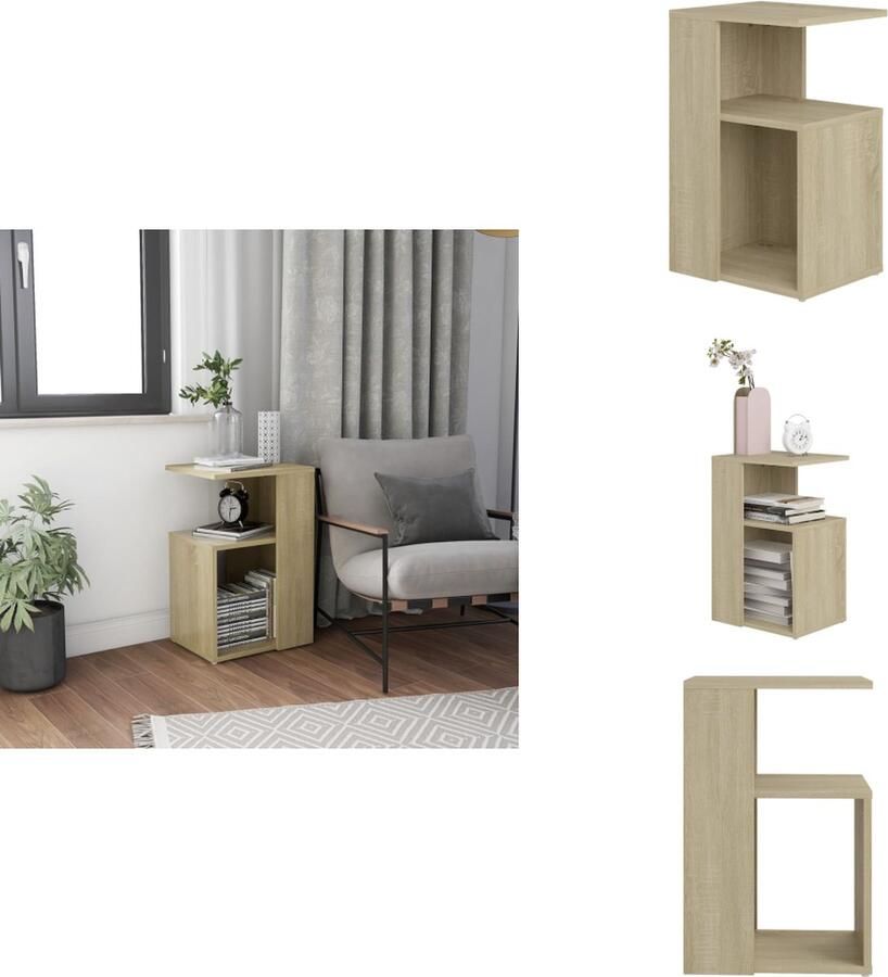 VidaXL Bijzettafel Bijzettafels Tafeltje Tafeltjes Bijzettafel 36x30x56 cm bewerkt hout sonoma eikenkleurig - Foto 2