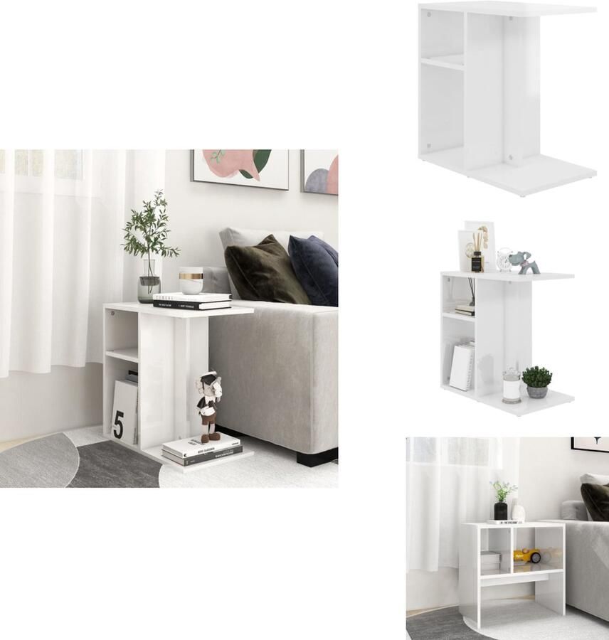 VidaXL Bijzettafel Bijzettafels Tafeltje Tafeltjes Bijzettafel 50x30x50 cm bewerkt hout hoogglans wit