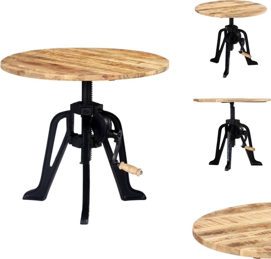 VidaXL Houten bijzettafel Industriële uitstraling Verstelbaar Massief mangohout Gietijzeren basis 60 x (46 63) cm Tafel