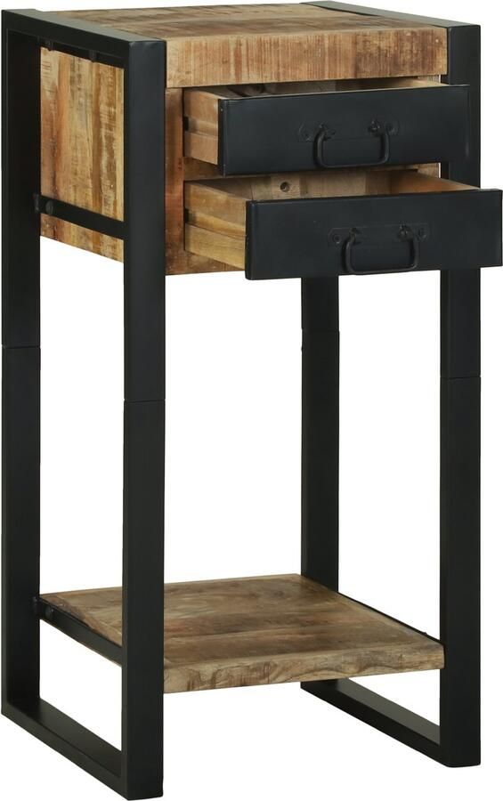 VidaXL Bijzettafels Natuurlijke hout en zwart Massief ruw mangohout Metaal