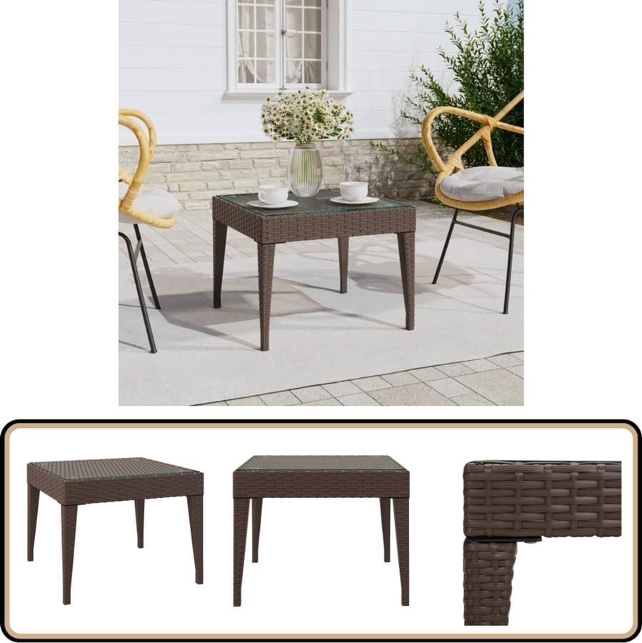 VidaXL Bijzettafel Bruin 50x50x38 cm Poly Rattan Bijzettafel Poly Rattan Buitentafels Tuintafel Balkontafels