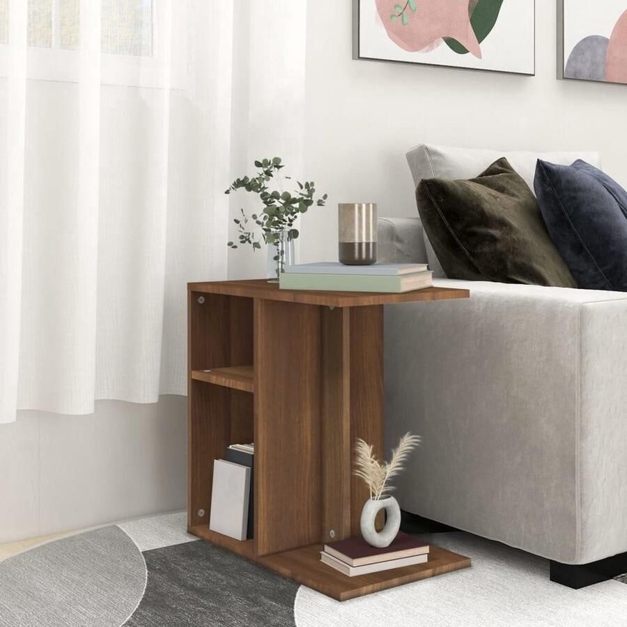 VidaXL Bijzettafel Bruin Eiken 50x30x50 cm Bijzettafel Salontafel Houten Tafeltje Kastje Opbergvak Bruin Meubel Modern Design Multifunctioneel - Foto 2